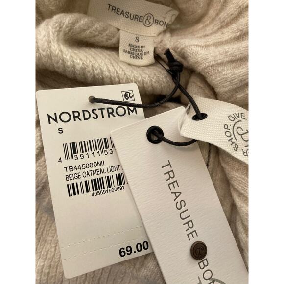 Treasure & Bond Quarter Zip Mock Neck Sweater Sz Small in Beige Oatmeal NWT - Picture 5 of 6